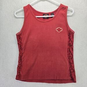 Harley Davidson Tank Top Womens M Red Lace Side Vents Coralville IA Hawkeye